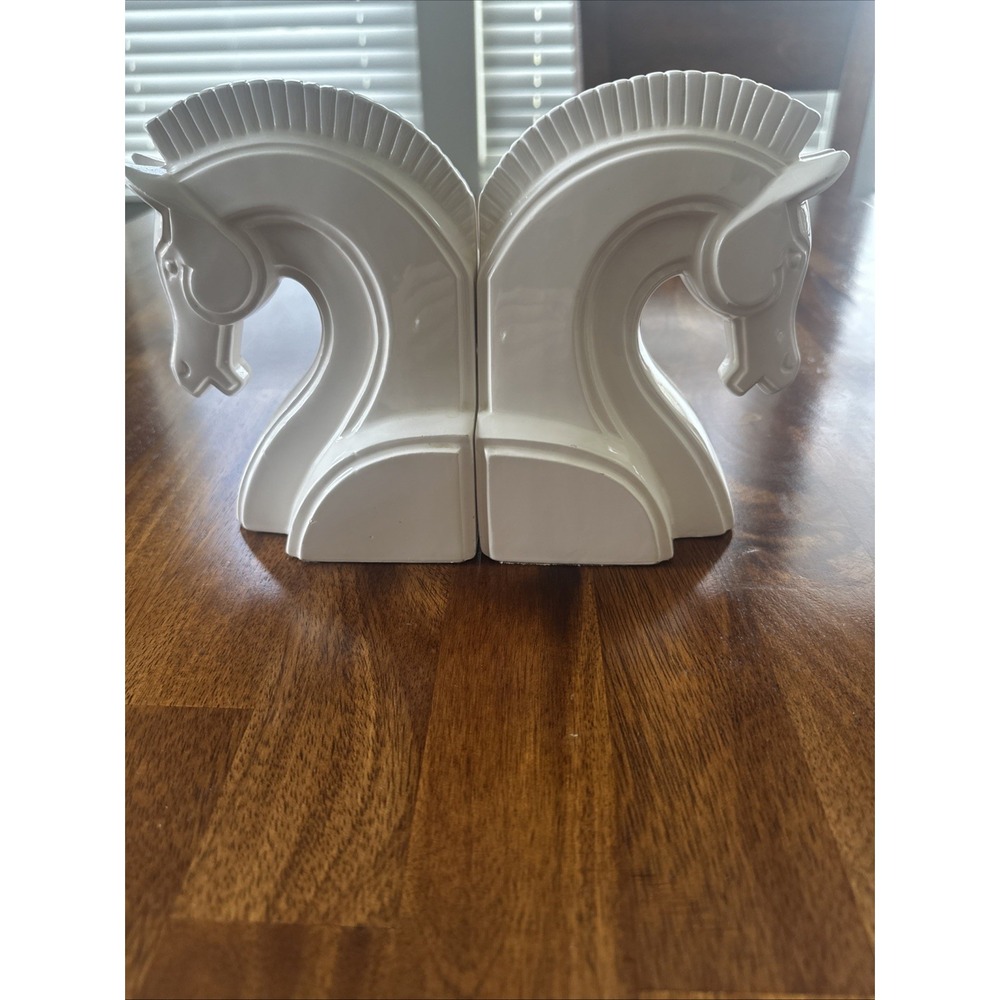 Vintage Fitz & Floyd White Ceramic Horse Head Bookends Library Japan With Sand